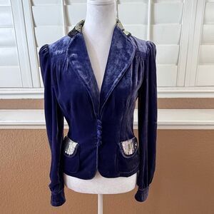 Vintage Y2K Juicy Couture Purple Velvet Sequin Blazer Mcbling 2000s Glam Sz P